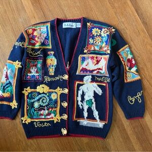 BellePointe Rare Vintage Famous Artist Knit Cardigan. Elaborate Gift Novelty